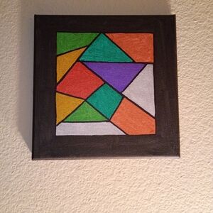 Geometric Abstract Art Acrylic Painting On Canvas Signed 8x8"